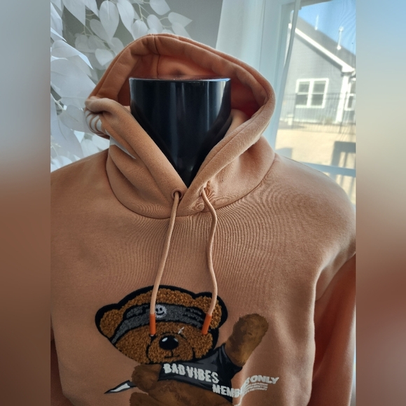 Members Only Bad Vibes Brown Bear Graphic Hoodie Tan Mens Medium - Picture 3 of 11